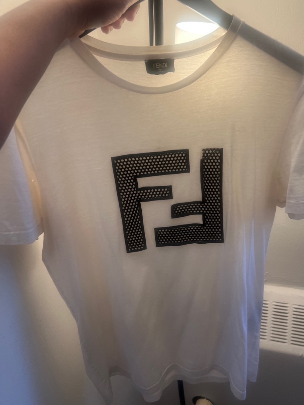 Fendi White T‑Shirt with Black Studded FF Emblem